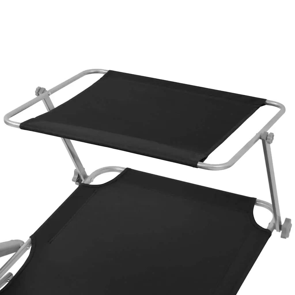 Adjustable Canopy Foldable Sun Lounger Outdoor Lounge Chair Black