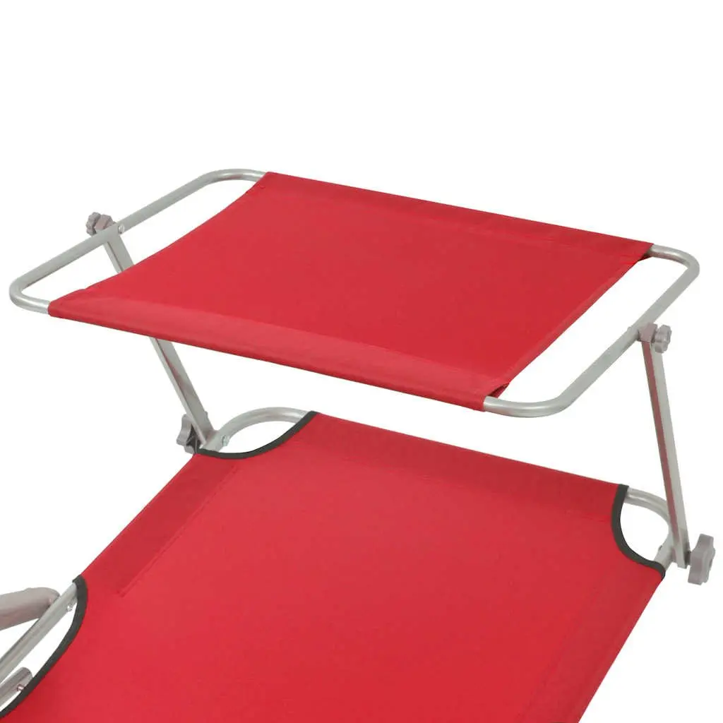Sun Lounger Adjustable Canopy Foldable Beach Chair Red