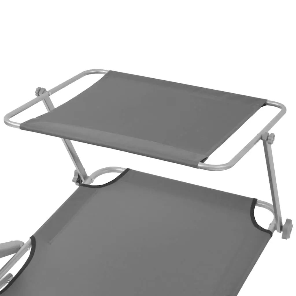 Foldable Beach Chair with Adjustable Canopy Grey Outdoor Sun Lounger