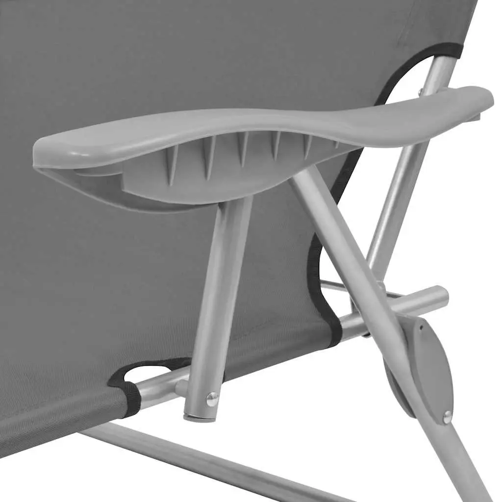 Foldable Beach Chair with Adjustable Canopy Grey Outdoor Sun Lounger