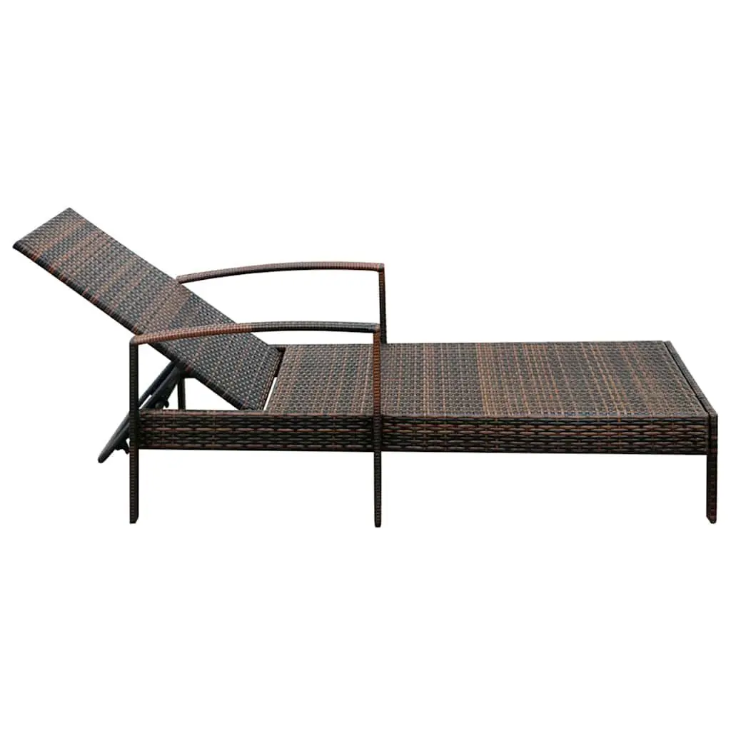 Sun Lounger Adjustable Backrest Outdoor Recliner 5cm Cushion Brown