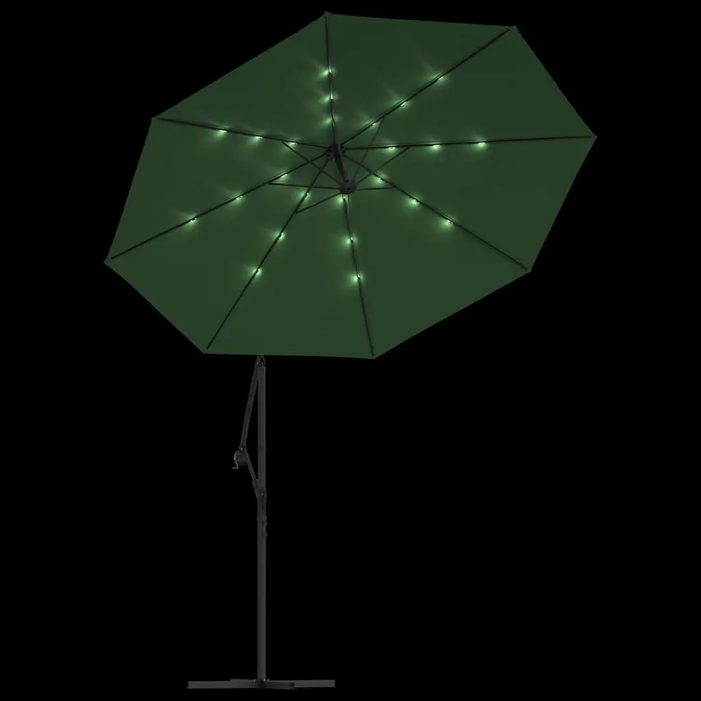 Hanging Garden Parasol 300 cm UV Resistant Green Outdoor Shade Canopy with LED Lighting