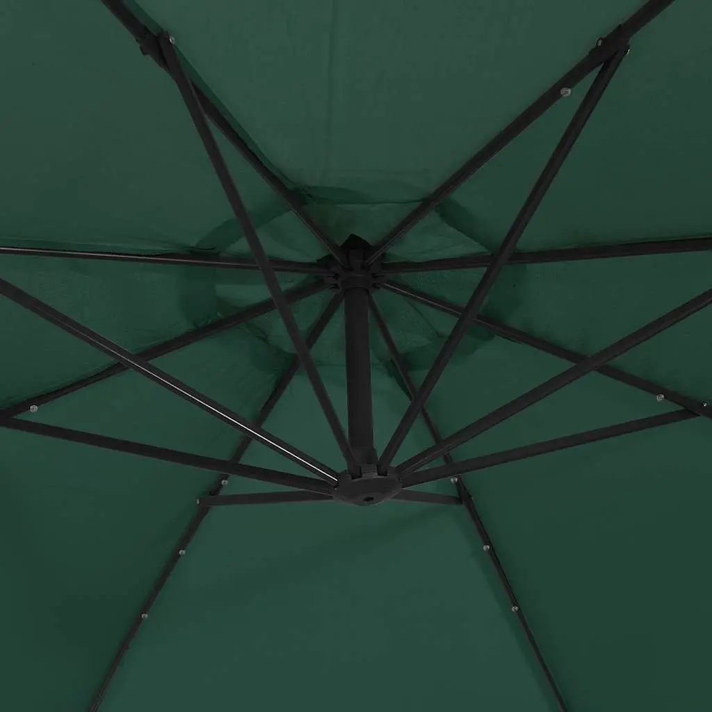 Hanging Garden Parasol 300 cm UV Resistant Green Outdoor Shade Canopy with LED Lighting