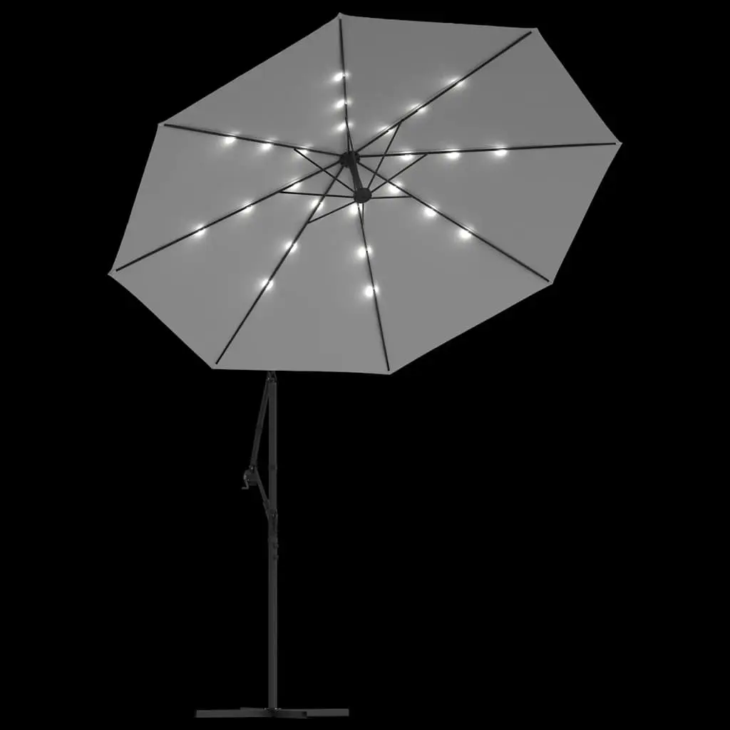 Hanging Garden Parasol UV Protection 300cm Beige Solar Powered LED Lighting