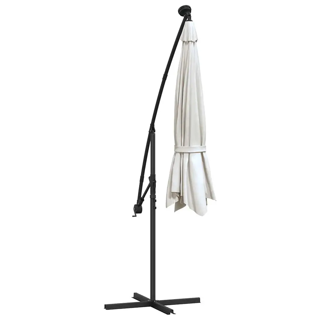 Hanging Garden Parasol UV Protection 300cm Beige Solar Powered LED Lighting