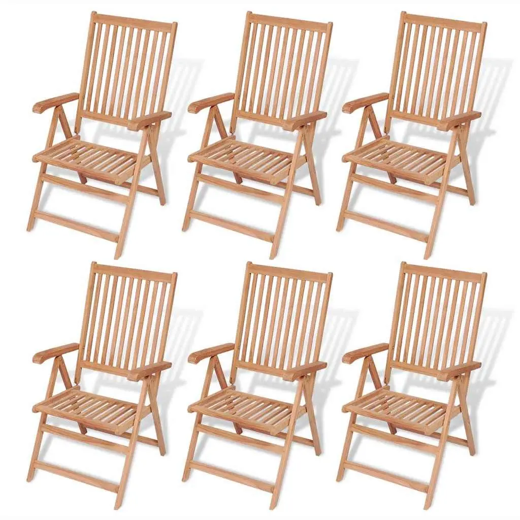 Teak Wood Outdoor 7 Piece Dining Set Table with Folding Reclining Armchairs Brown