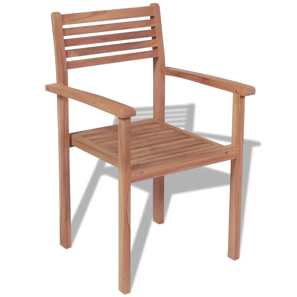 Stackable Outdoor Chairs 4 pcs Garden Seating Teak Wood Brown Furniture Set