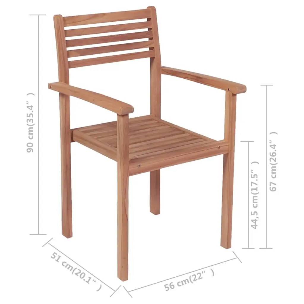 Stackable Outdoor Chairs 4 pcs Garden Seating Teak Wood Brown Furniture Set