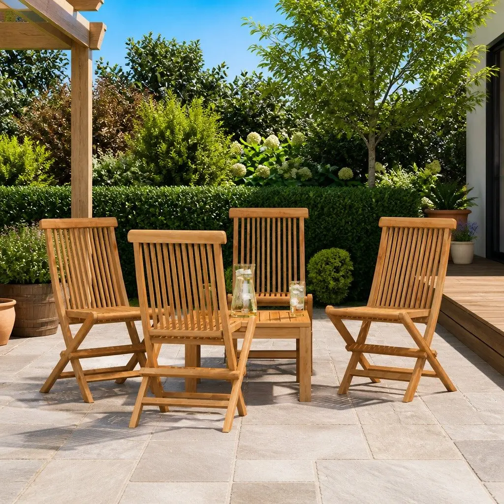 Folding Chairs Set 4 pcs Outdoor Seating Teak Hardwood Brown