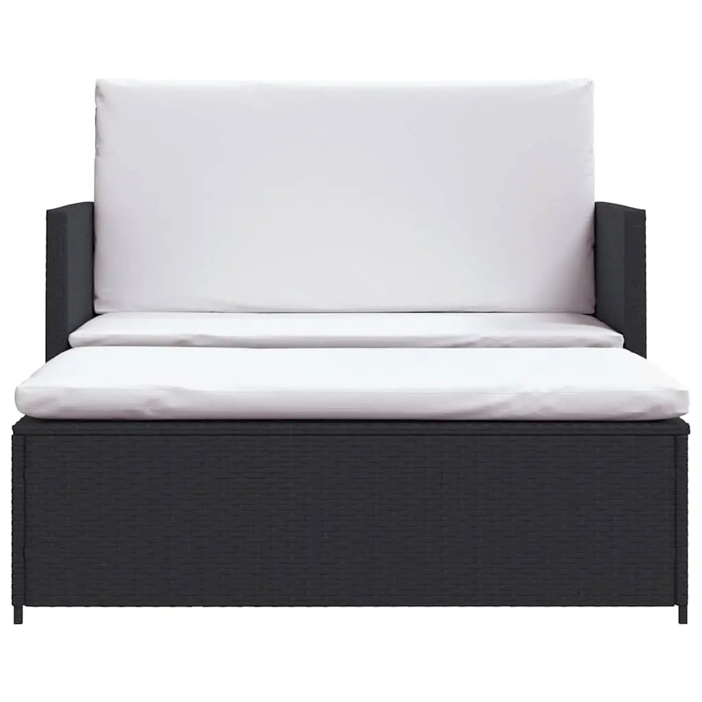 2 Piece Garden Lounge Set with Cushions Poly Rattan Outdoor Sofa Stool Black