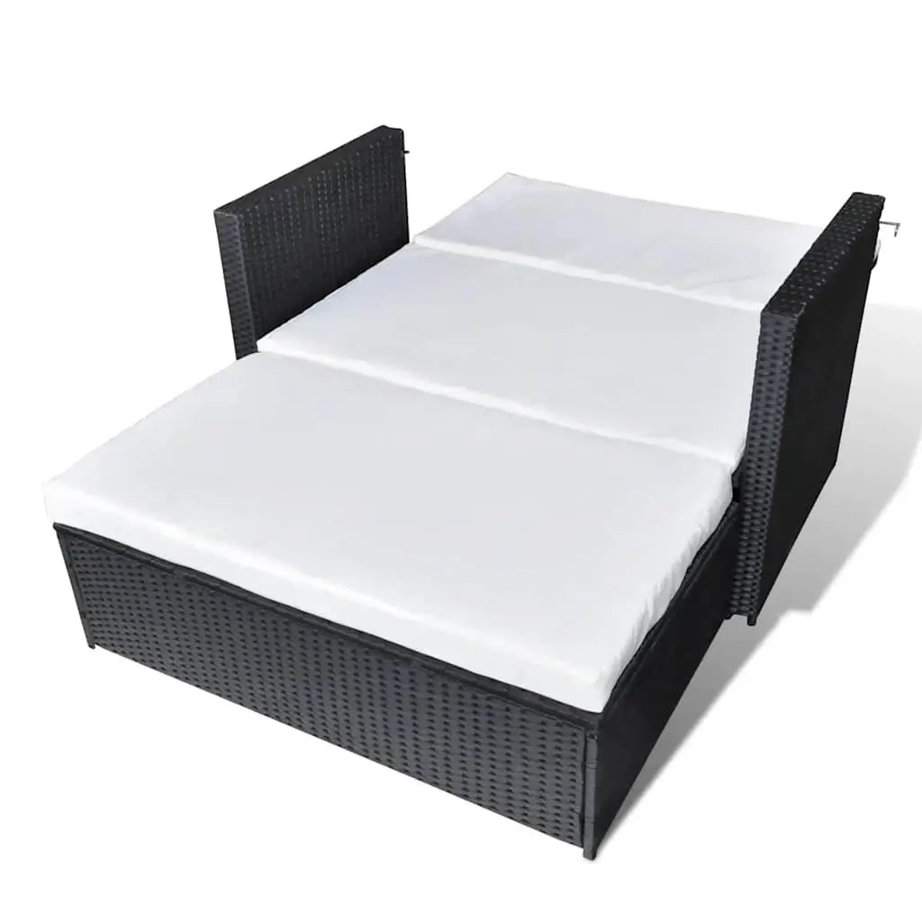 2 Piece Garden Lounge Set with Cushions Poly Rattan Outdoor Sofa Stool Black
