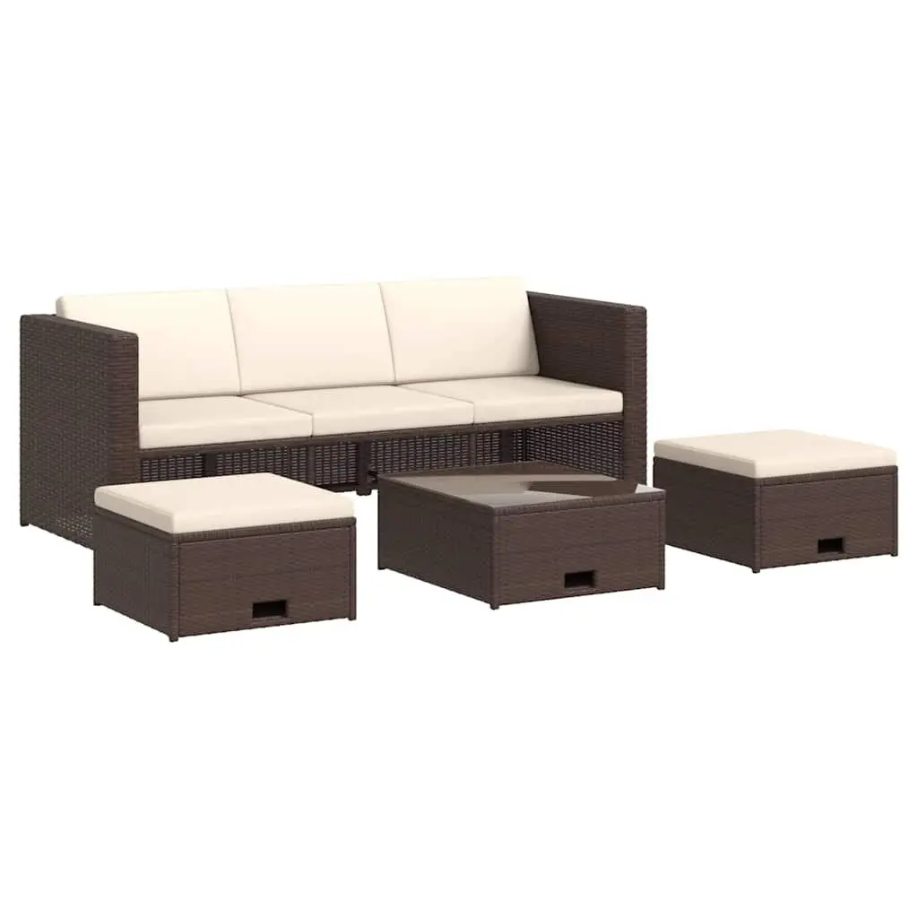 4 Piece Outdoor Garden Lounge Set Rattan Sofa Cushions Brown