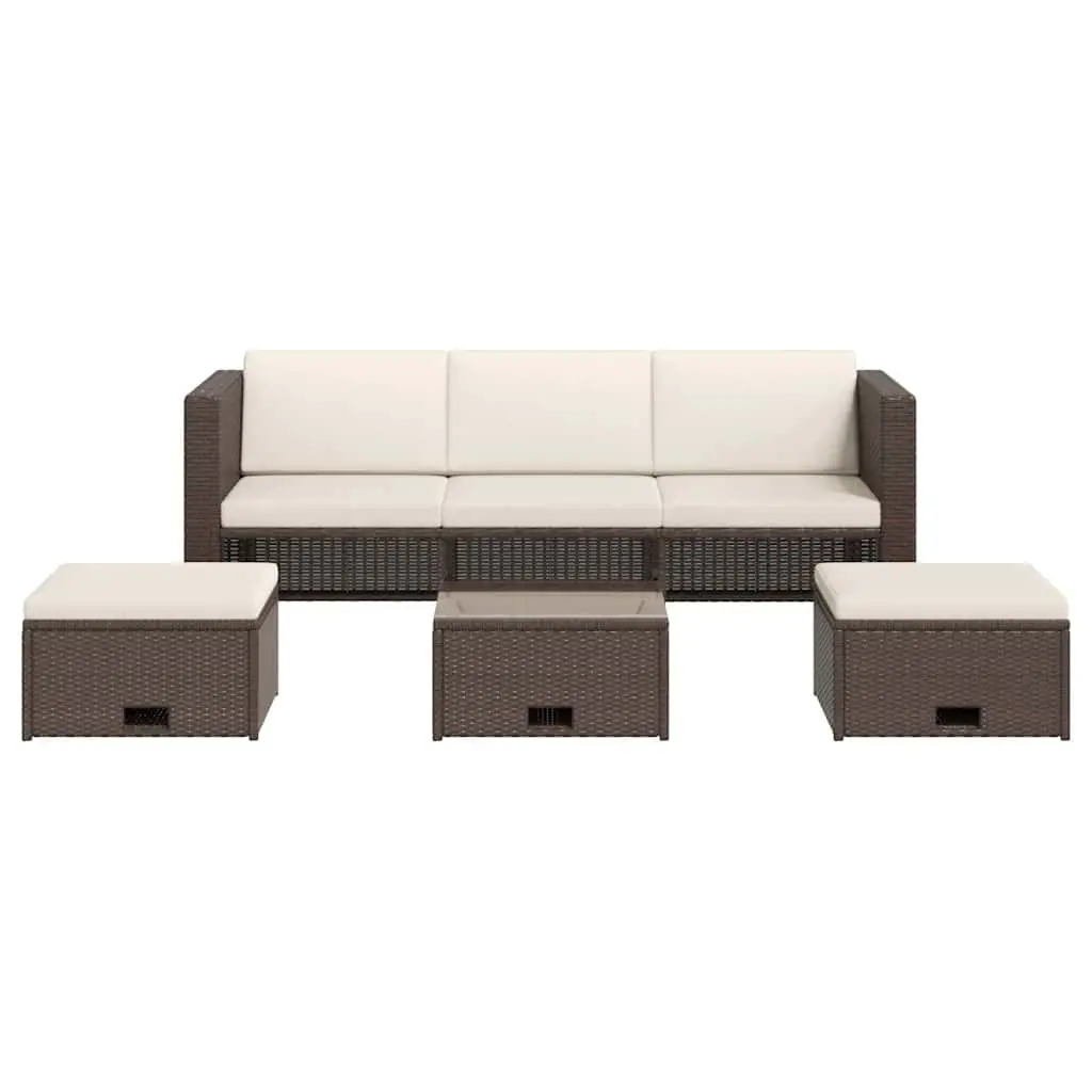 4 Piece Outdoor Garden Lounge Set Rattan Sofa Cushions Brown