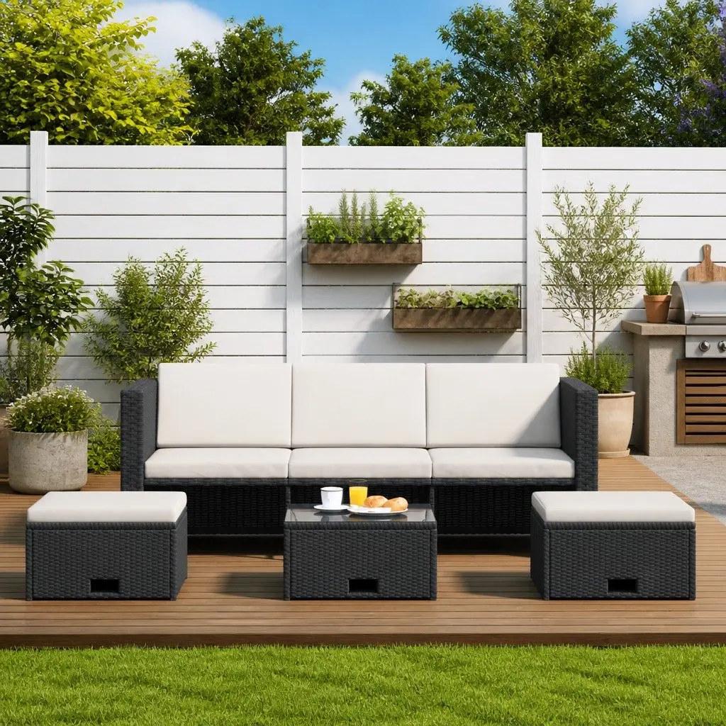 4 Piece Garden Lounge Set Outdoor Furniture Rattan Sofa with Cushions Black