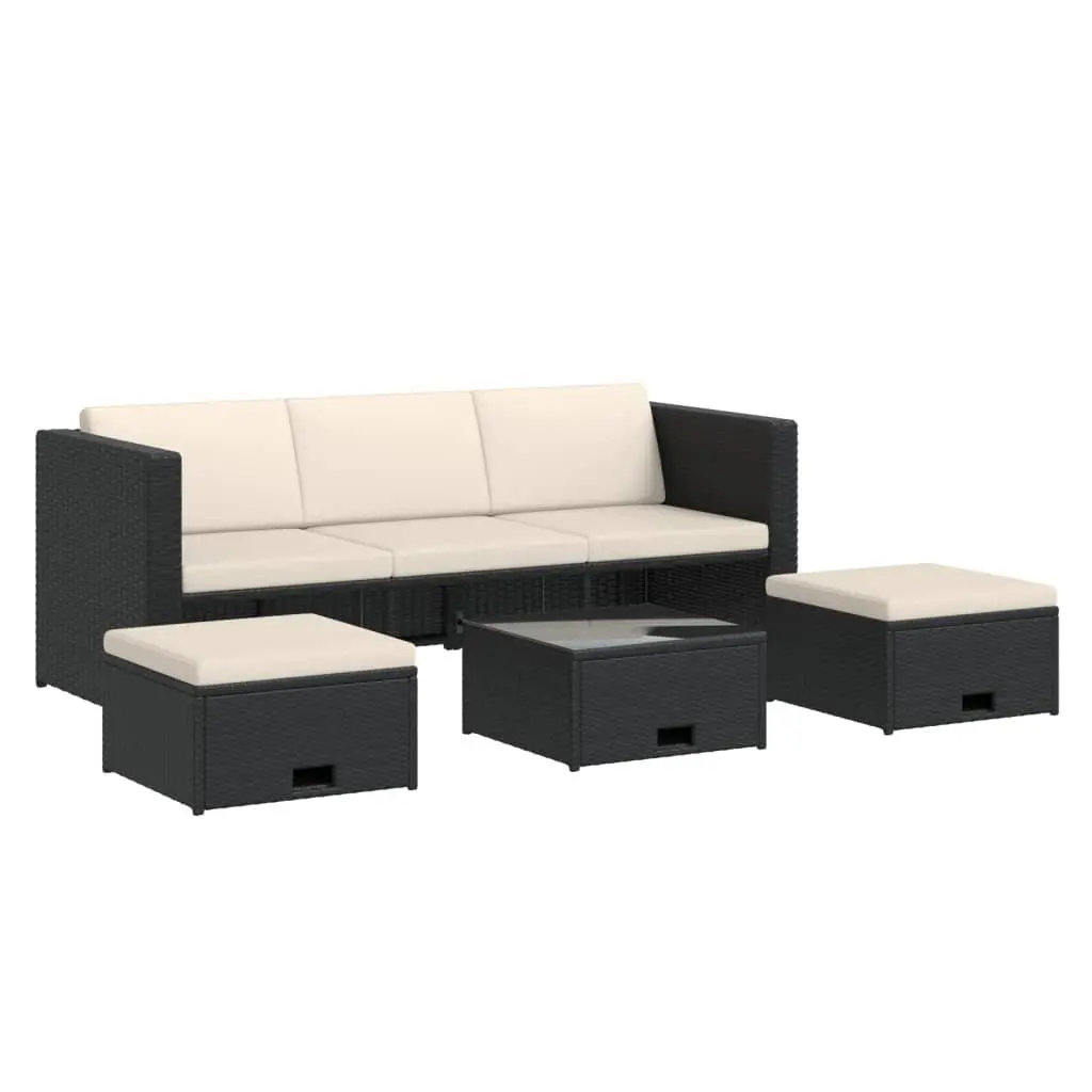 4 Piece Garden Lounge Set Outdoor Furniture Rattan Sofa with Cushions Black