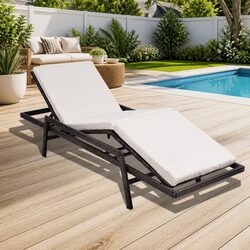 Sun Lounger Outdoor Patio Reclining Chair Garden Lounge Bed with Cushion Brown