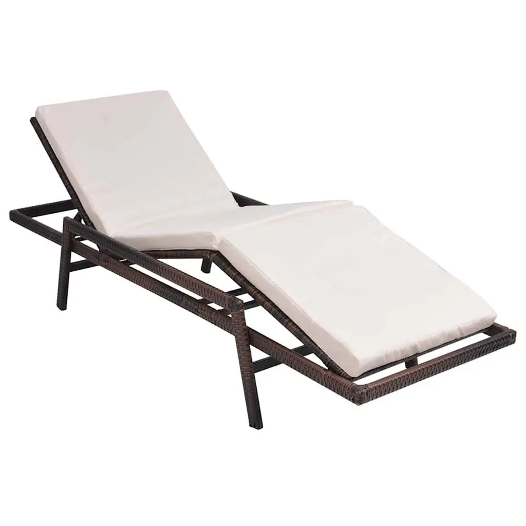 Sun Lounger Outdoor Patio Reclining Chair Garden Lounge Bed with Cushion Brown