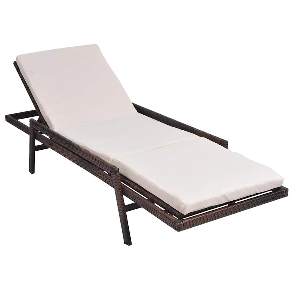 Sun Lounger Outdoor Patio Reclining Chair Garden Lounge Bed with Cushion Brown