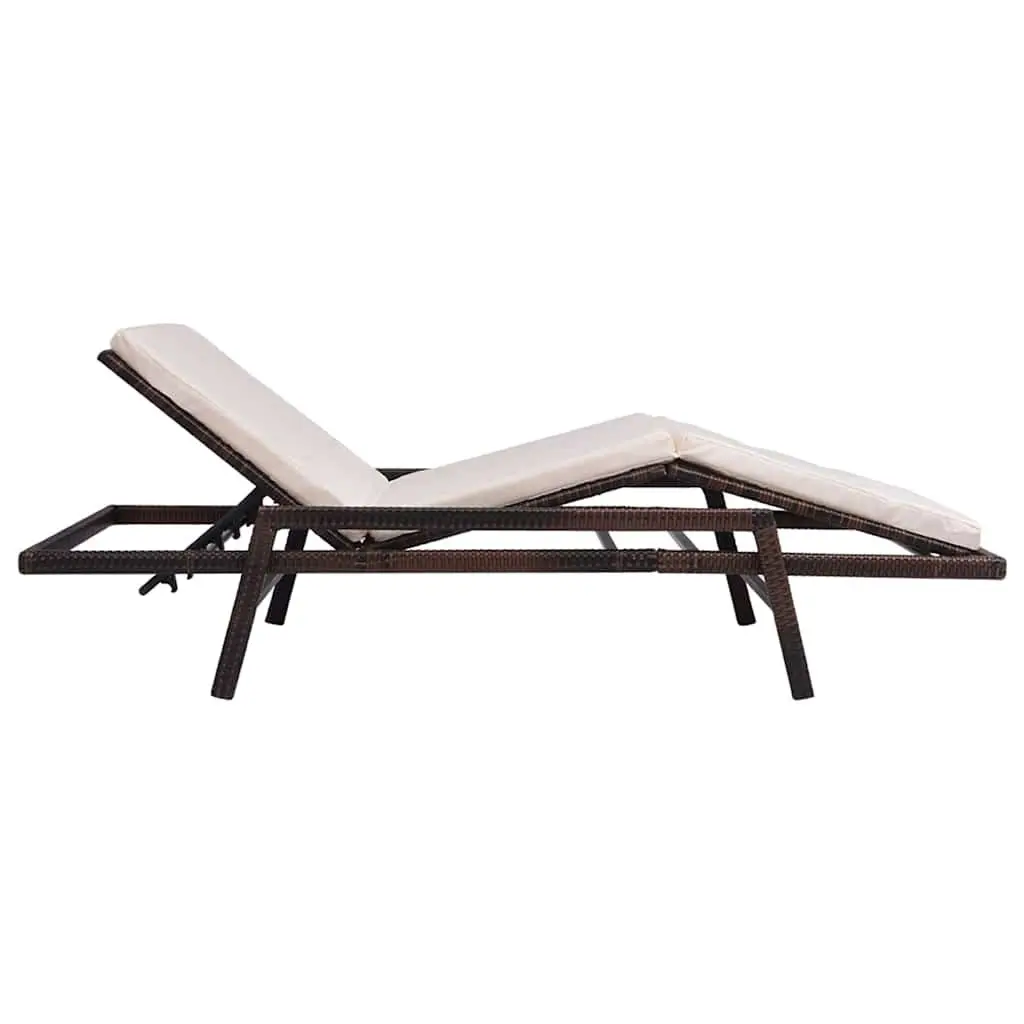 Sun Lounger Outdoor Patio Reclining Chair Garden Lounge Bed with Cushion Brown