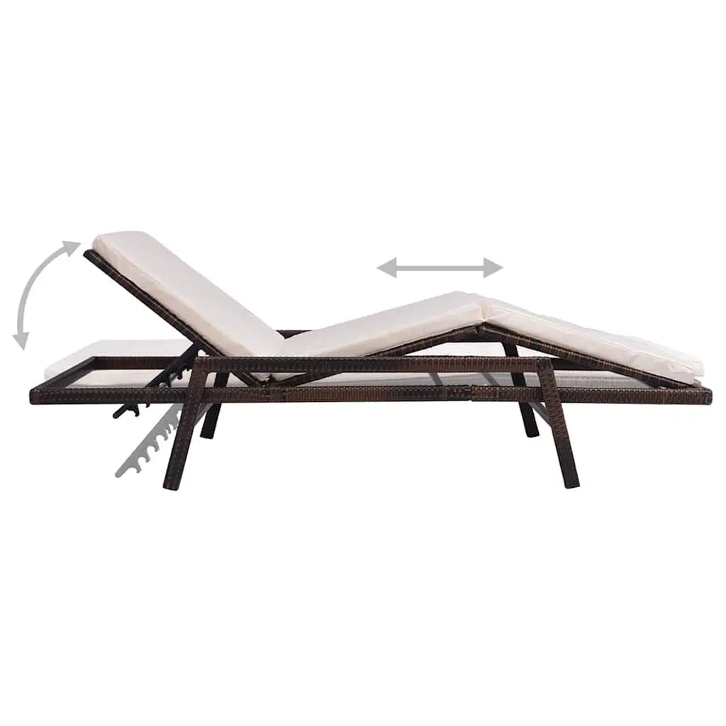 Sun Lounger Outdoor Patio Reclining Chair Garden Lounge Bed with Cushion Brown