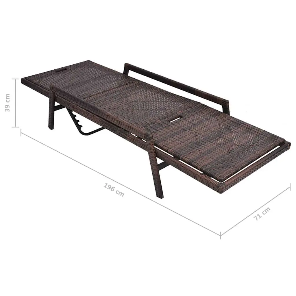 Sun Lounger Outdoor Patio Reclining Chair Garden Lounge Bed with Cushion Brown