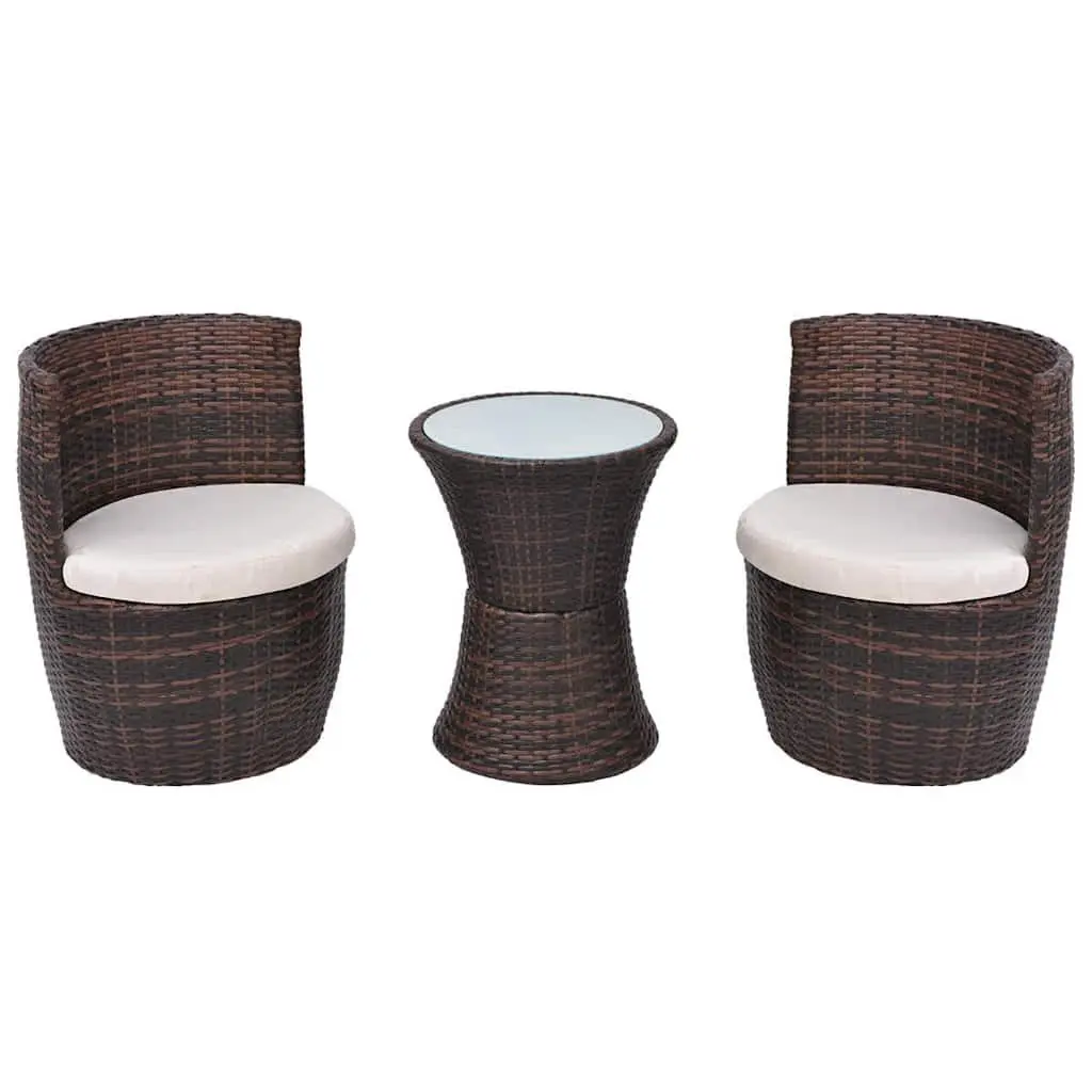 Outdoor Garden Patio Furniture Set Rattan Table with Chairs and Cushions Brown 3 Piece