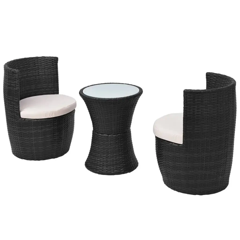 Rattan Bistro Set 3 Piece Outdoor Furniture Garden Table Chairs Cushions Black