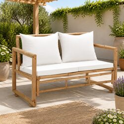Quality Brown Bamboo Garden Bench with Cushions