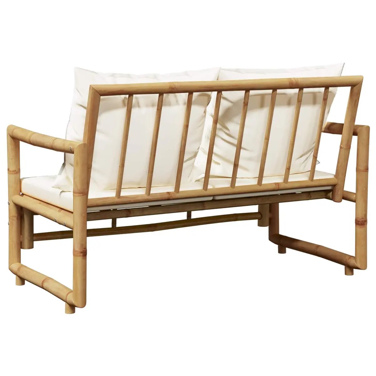 Bamboo Outdoor Bench 2 Seater Sofa Removable Cushions Brown