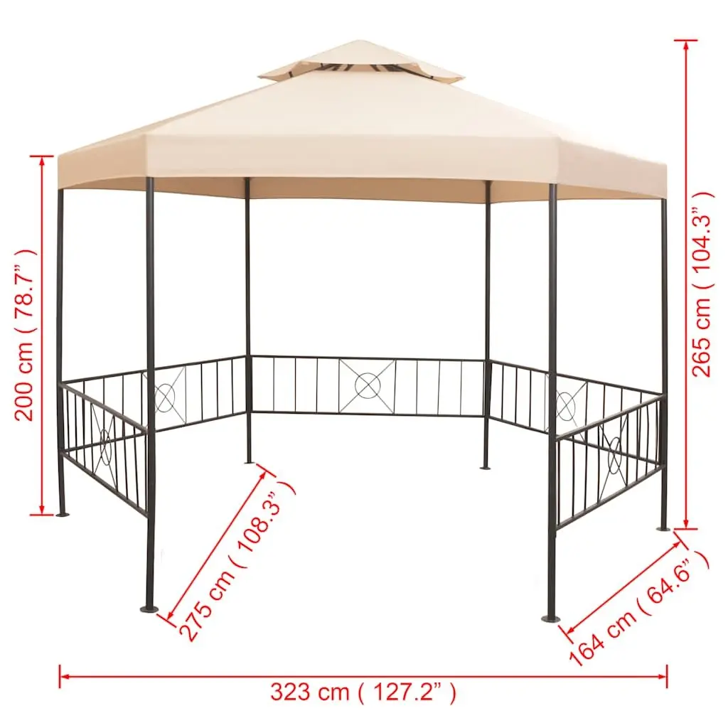 Hexagonal Garden Gazebo Tent Outdoor Canopy Shade 323 x 265 cm Beige