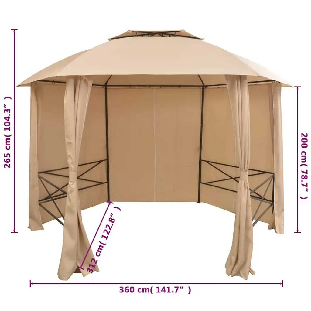Hexagonal Gazebo Pavilion Tent Outdoor Canopy Shade 360 x 265 cm Beige