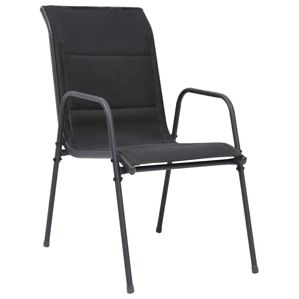 Outdoor Dining Chairs Stackable 6 Piece Set Steel Frame Garden Furniture Black