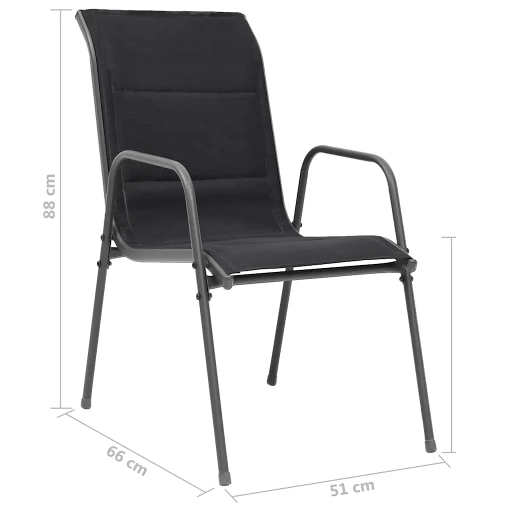 Outdoor Dining Chairs Stackable 6 Piece Set Steel Frame Garden Furniture Black