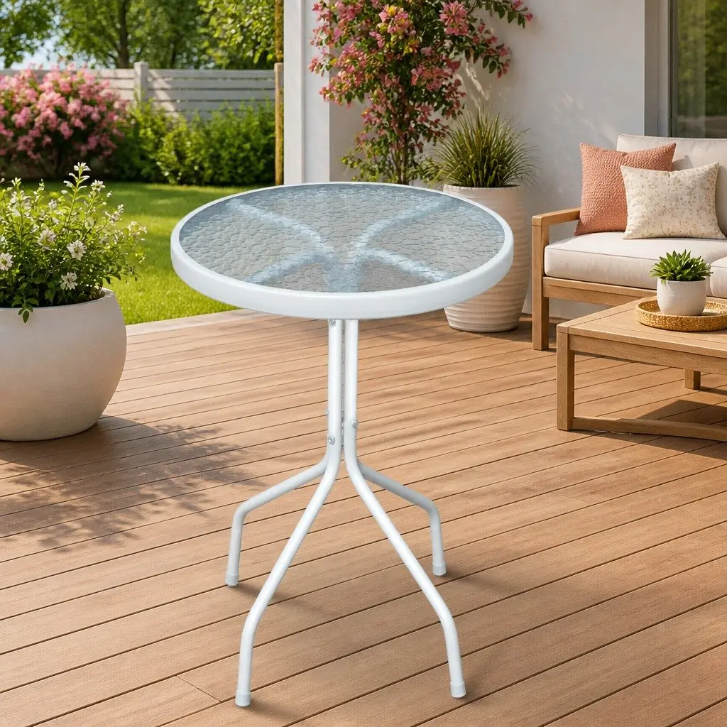 Round Bistro Table Outdoor Garden Patio 50x71 cm Grey Steel Frame Glass