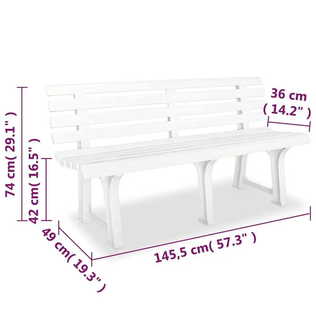 Garden Bench Outdoor Seating 145.5 cm White Plastic