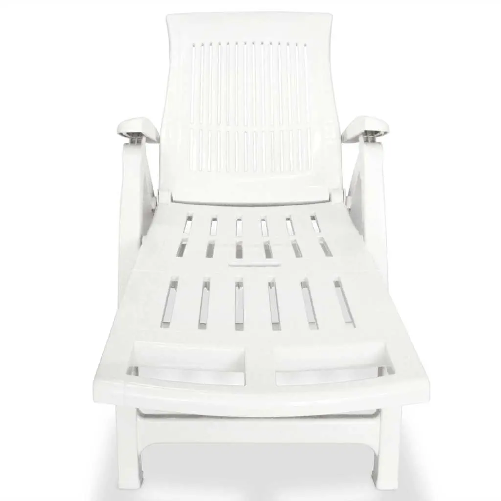 Plastic Sun Lounger Reclining Deck Chair Outdoor Garden Patio Folding White