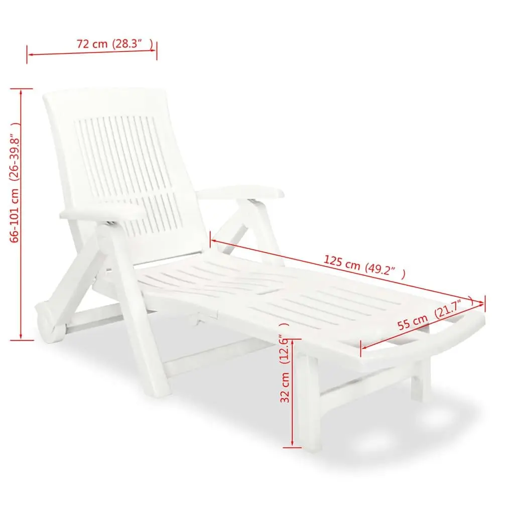 Plastic Sun Lounger Reclining Deck Chair Outdoor Garden Patio Folding White