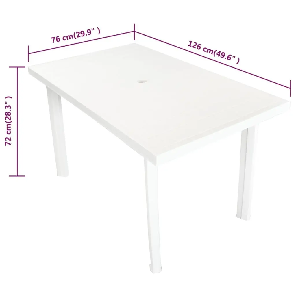 Plastic Outdoor Table Garden Dining Weather-Resistant White 126x76x72cm