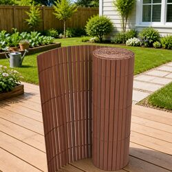 Double-Sided Garden Fence Panel PVC 90x500cm Brown Outdoor Screening Barrier