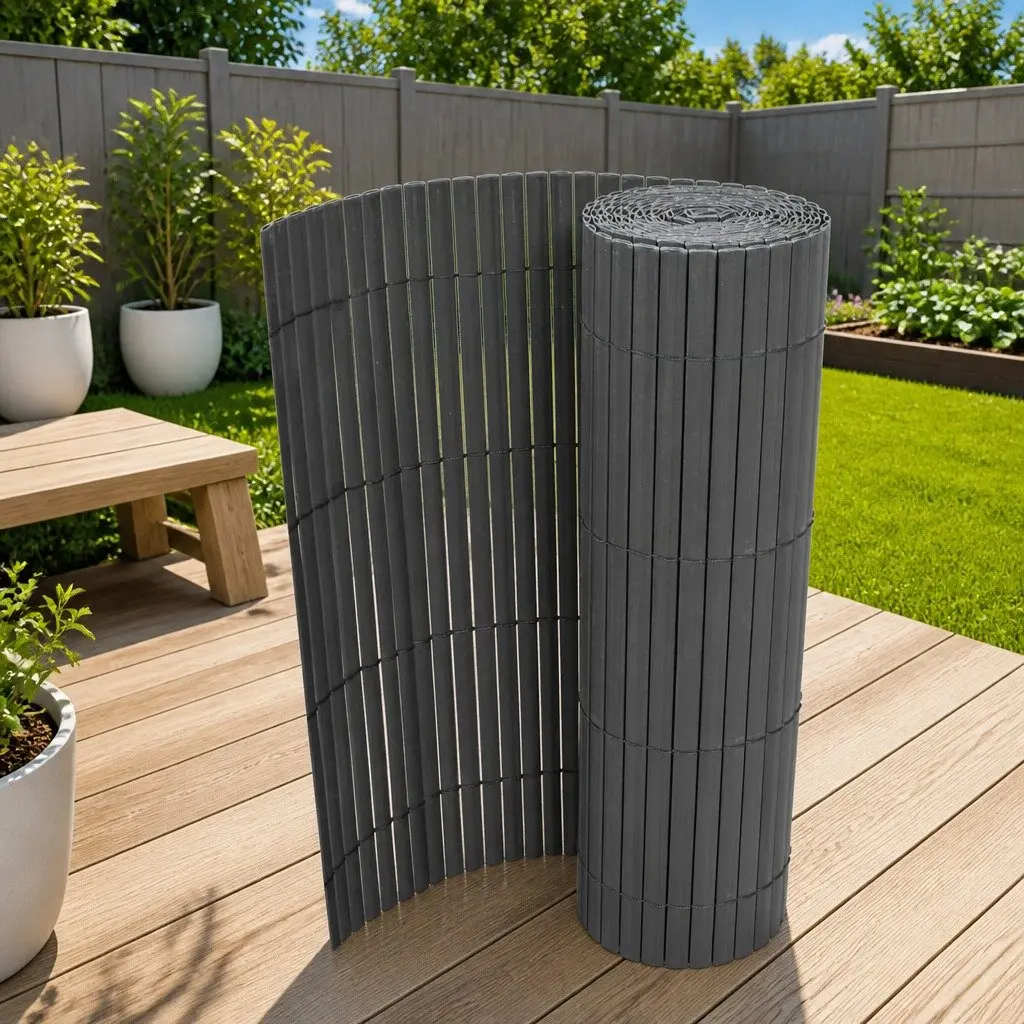 Garden Fence Panel Double-Sided Outdoor Screening Barrier 90x500cm Grey