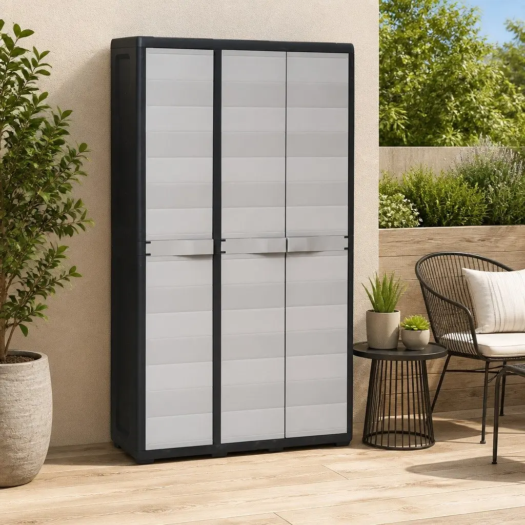 Storage Cabinet Outdoor Organiser 4 Shelves Grey