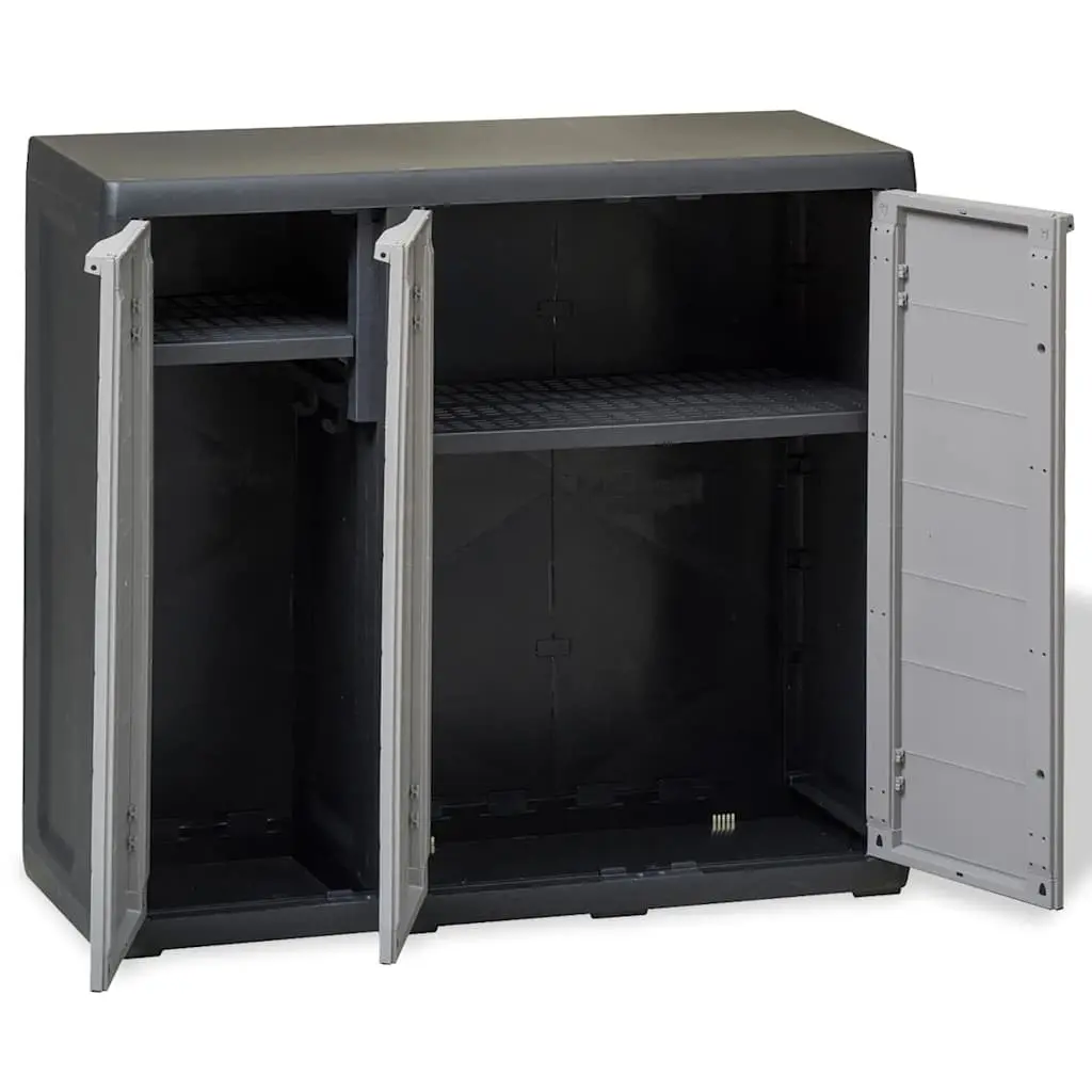 Garden Storage Cabinet Outdoor Organiser 2 Shelves Grey Black Compact