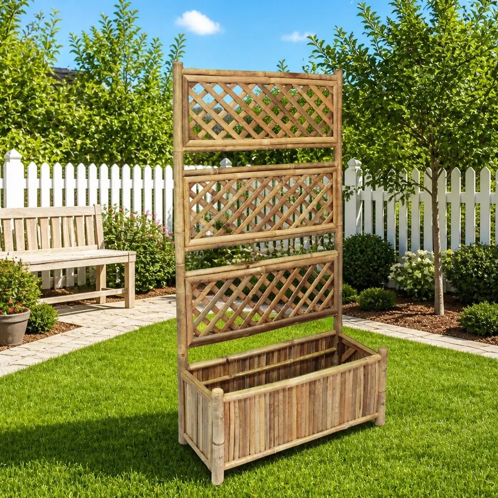 Garden Raised Bed Planter Box with Trellis 70cm Brown