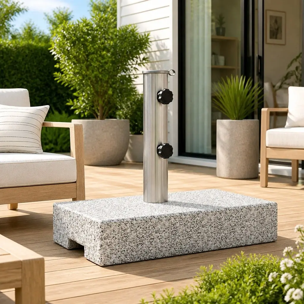 Granite Parasol Base Outdoor Umbrella Stand 25kg Rectangular Grey Heavy Duty