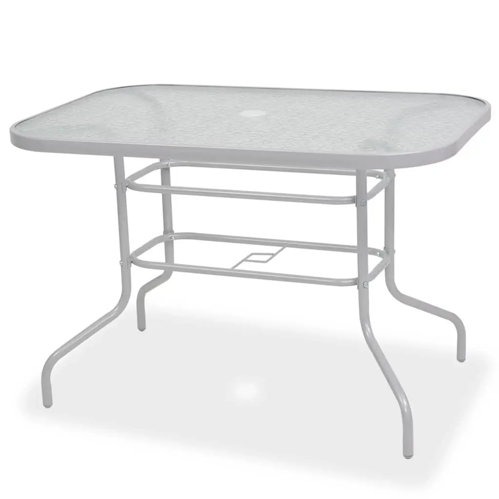 Outdoor Dining Set Grey Textilene Chairs Glass Table Umbrella 8 Piece