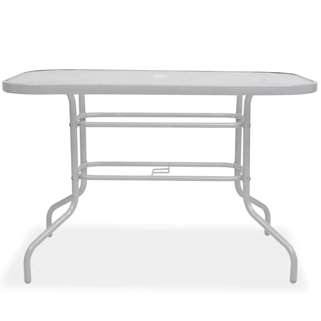 Outdoor Dining Set Grey Textilene Chairs Glass Table Umbrella 8 Piece