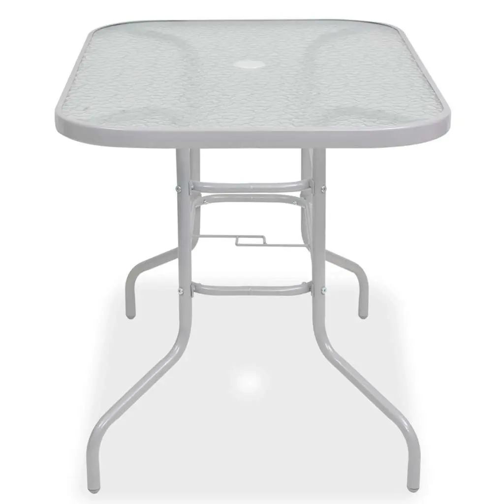 Outdoor Dining Set Grey Textilene Chairs Glass Table Umbrella 8 Piece