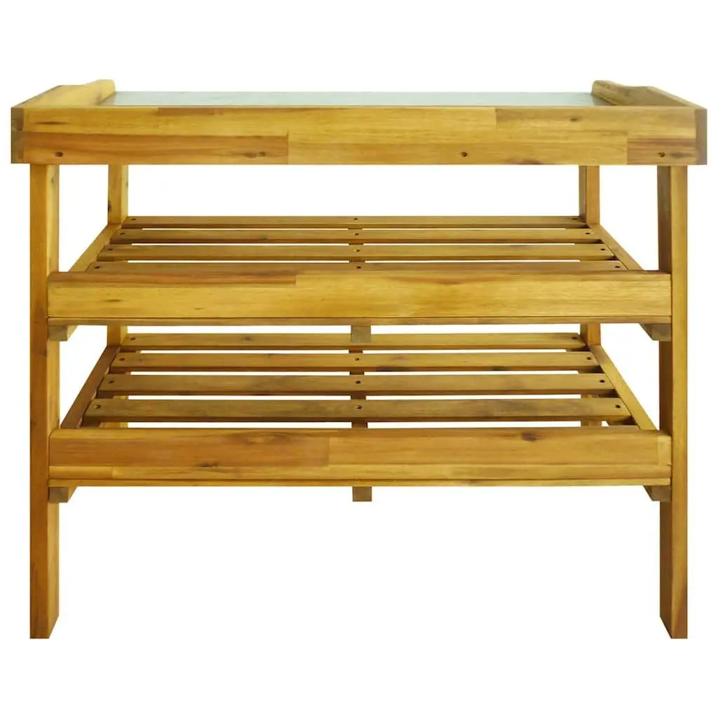 Potting Bench with 2 Shelves Solid Acacia Wood Zinc Tabletop Rustic Garden Work