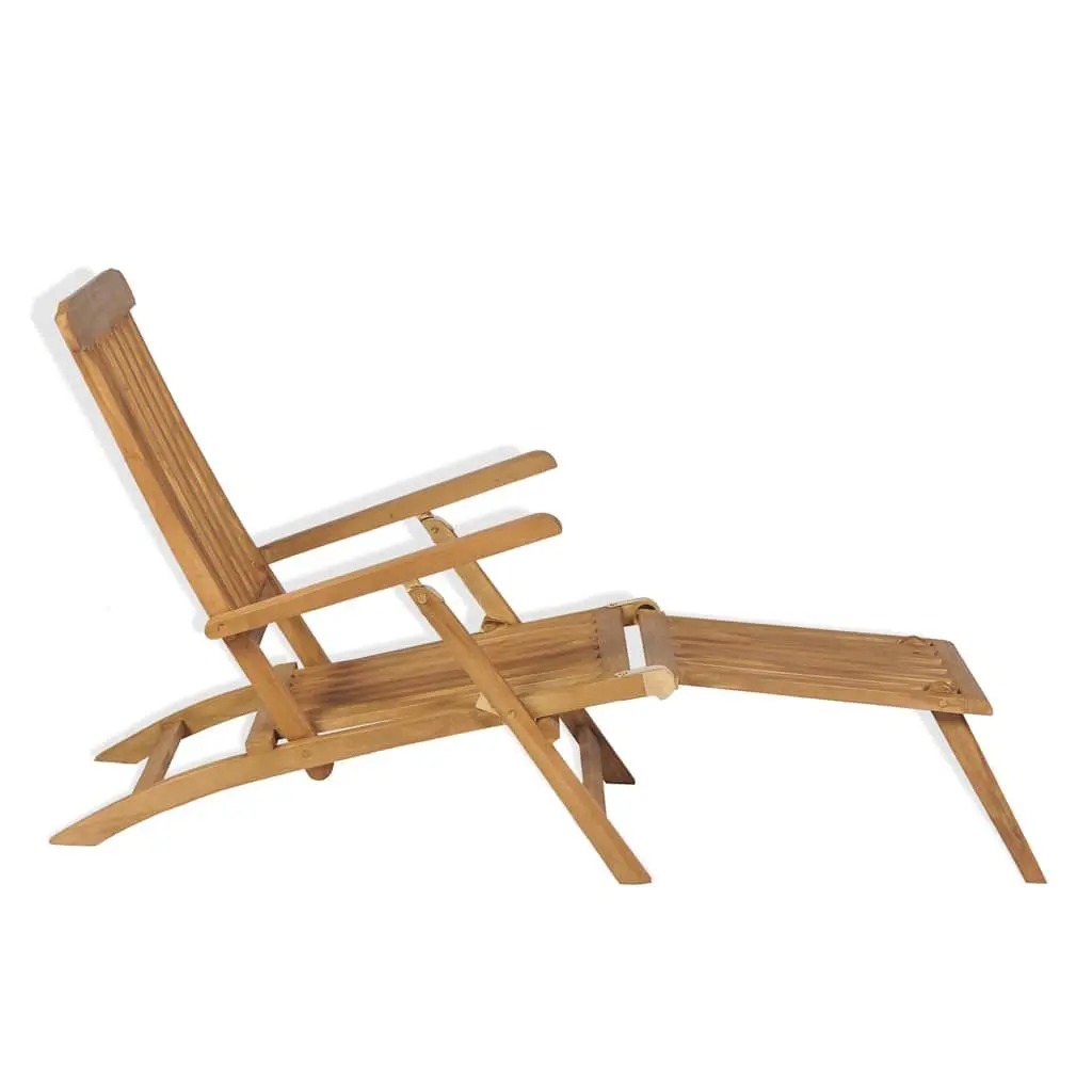 Wooden Deck Chair with Footrest Reclining Backrest Garden Patio Sun Lounger