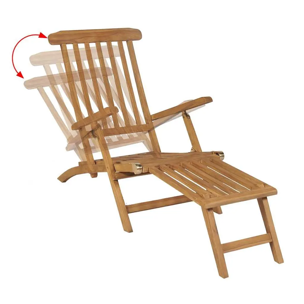 Wooden Deck Chair with Footrest Reclining Backrest Garden Patio Sun Lounger